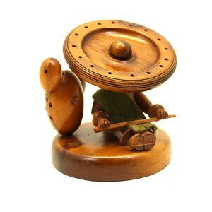 Vintage Mexican Folk Art Wood Hand Crafted Mexican w/Hat Tooth Pick Holder MCM